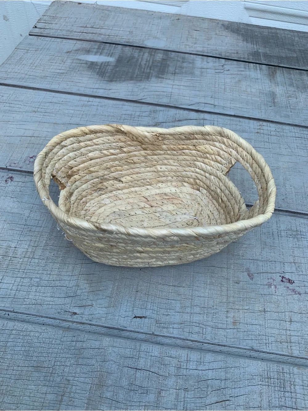 Handwoven Seagrass Low Oval Basket Storage Bin Tray with Handles Boho Organizing